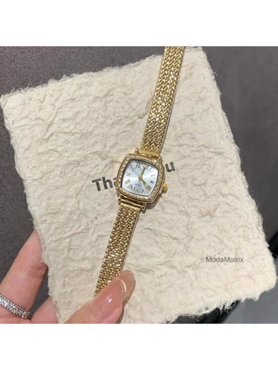 Vintage Roman Numeral Dial Square Quartz Watch with Twisted Bezel Mesh Bracelet main image 4